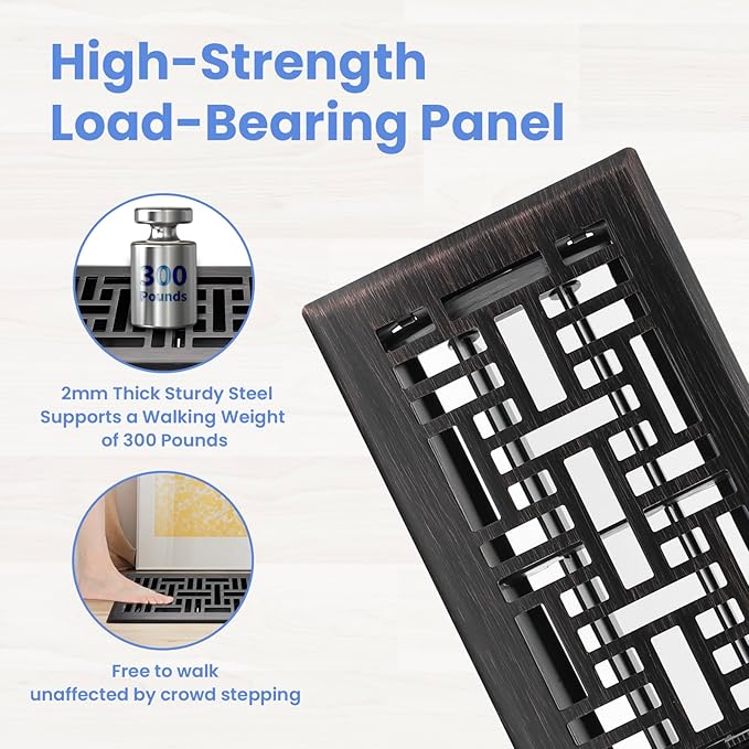 Howeall 4x8 Inches 2 Pack Heavy Duty Walkable Floor Register Easy Adjust Air Supply Lever Floor Vents - Seattle Design - Vent Cover for Home Floor - Oil Rubbed Bronze