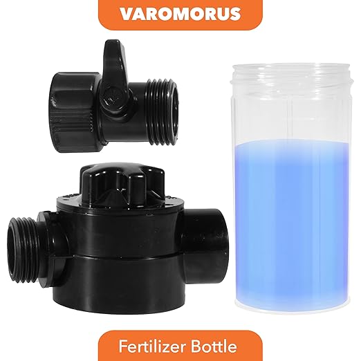 Varomorus 4 oz Fertilizer Injector Bottle with Valve and Hose Adapter