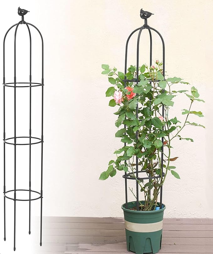 6 Feet Tall Garden Trellis for Climbing Plants Kalolary Garden Tower Obelisk Trellises Rustproof Metal Potted Plant Climbing Support for Indoor Outdoor Flowers Vegetable Fruits Vines Support (Black)