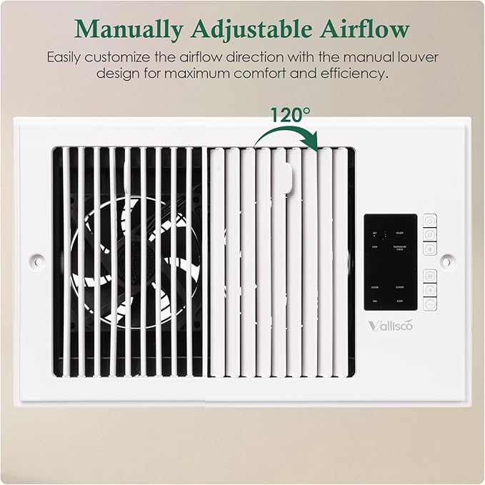 VallisCo Register Booster Fan 6" x 10" with Negative Ion, Manual Airflow Direction Control, Quiet 10-Speed Heating Cooling AC Vent Fan with Remote & Thermostat Control for Wall Floor, White