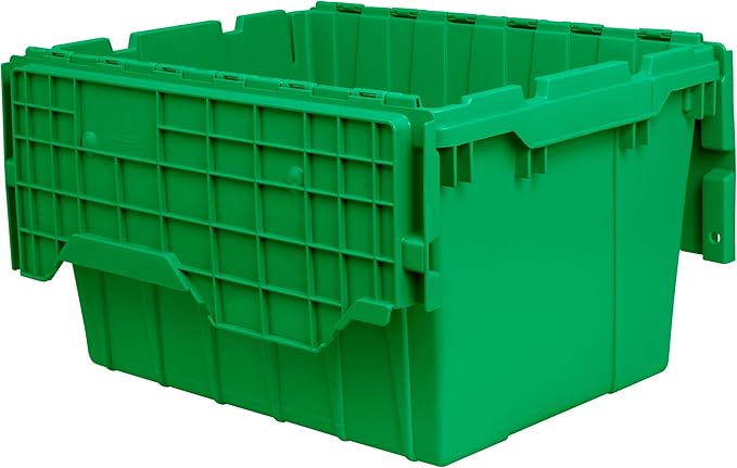 Akro-Mils 39120 Industrial Lidded Plastic Storage Container, Nesting and Stackable Plastic Storage Box with Lid Attached, Organization Tote for Garage and Warehouse, 21.5"x15.25"x12.5", Green (6-Pack)