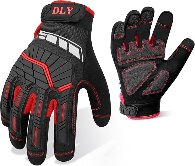 DLY Heavy Duty Work Gloves, Impact Protection Mechanic Gloves, Synthetic Leather Work Gloves, Touchscreen Capable