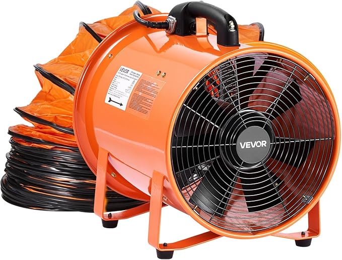 VEVOR Portable Ventilator with Hose, 2 Speed, 12 Inch Utility Blower Exhaust Fan with 16.4ft Flexible Duct, 367W 2894CFM High Velocity Industrial Air Mover for Extraction and Ventilation