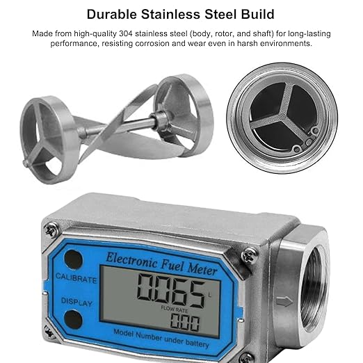 All Stainless Steel Inline Digital Turbine Flowmeter, 120°C High Temp Resistant, ±0.5% Accuracy, Instantaneous Flow, for Water Diesel Flow Monitoring (2 inch (High Flow))