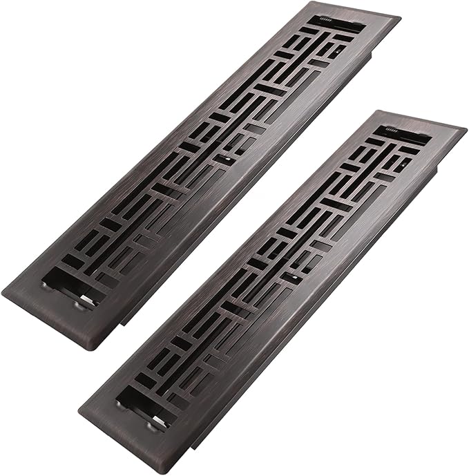 Howeall 2x12 Inches 2 Pack Heavy Duty Walkable Floor Register Easy Adjust Air Supply Lever Floor Vents - Seattle Design - Vent Cover for Home Floor - Oil Rubbed Bronze