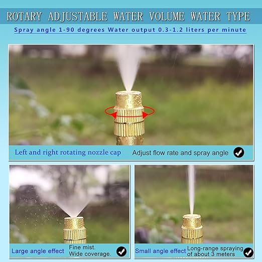 49.21Ft Greenhouse Drip Irrigation Kit Automatic Irrigation System 360°Adjustable 15 Brass Spray Nozzles 8mm Irrigation Tubing Hose Patio Misting Plant Watering with Blank Distribution Tubing Hose