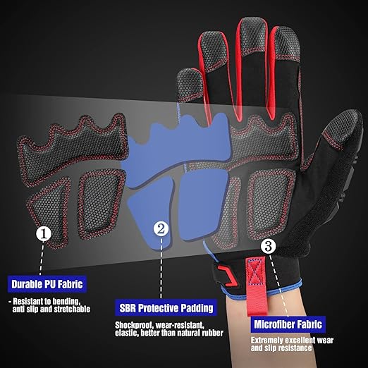 WORKPRO Heavy Duty Work Gloves, Synthetic Leather Impact Protection Working Gloves for Men, PVC Protection, Touch Screen, Terry Fabric, Non-Slip, XL
