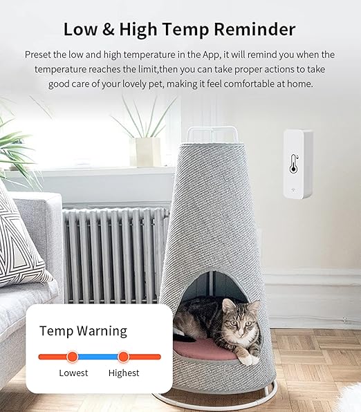 WiFi Temperature Humidity Sensor: Wireless Temperature Humidity Monitor with App Alert, Free Data Storage Export, Smart Indoor Thermometer Hygrometer Compatible with Alexa Google Assistant (1-Pack)