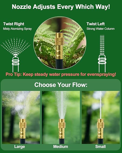 360° Adjustable Drip Irrigation System - 200FT Garden Watering System with 32 Nozzles, Garden Irrigation System, Greenhouse Accessories, Atomizing System for Yard, Lawn, Plants, 5/16 inch Hose