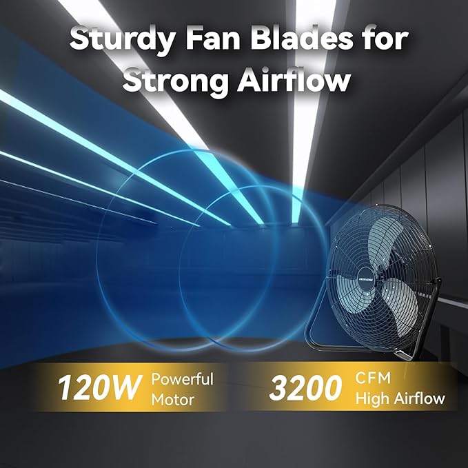 2PCS 18 Inch Heavy Duty Floor Fan Pro Series - 3200 CFM 3 Speed High Velocity Metal Floor Fan, Industrial Fan 360° Tilt for Commercial, Warehouse, Patio, Shop, Garage, Barn UL Safety Listed