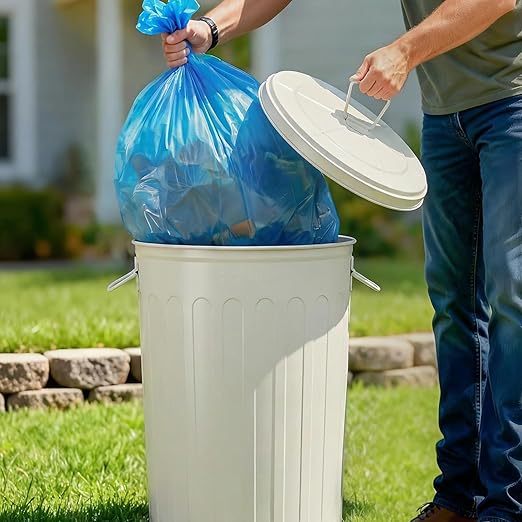 Plexon 20 Gallon Metal Trash Can with Lid Outdoor Large Trash Bin Steel Garbage Can for Garage Patio Farmhouse Bucket Bird Seed Storage Can Heavy Duty Round Container, Beige 6 Pack