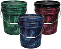 MKS Plastics 5-Gallon Bucket with Airtight Lid – Made in USA, Food Grade BPA Free Plastic, Heavy Duty Multi-Use, Metal Handle with Grip, Stackable Storage – Mystery Swirl, 3 Pack