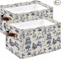 Farmhouse Country Storage Bins Cubes Waterproof Cloth Storage Basket, Vintage Blue French Garden Horse Swan Foldable Storage Bags for Shelf Closet Clothes Organizers with Handles 15x11x9.5 in 2PCS