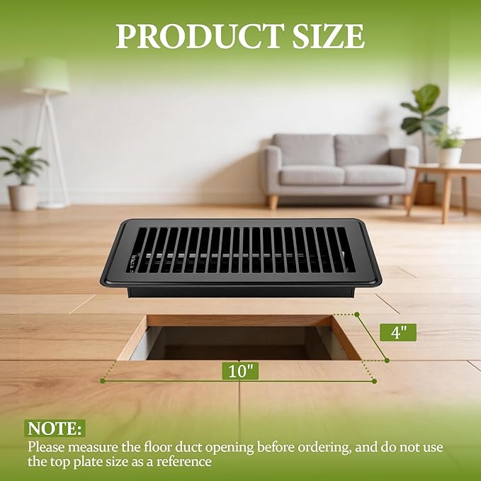 Floor Vent Cover, 4 X 10 Floor Register Vents, Heavy Duty Steel Walkable Heat Register Cover with Adjustable Louvers & Rust Proof Finish, Durable Air Vent for Homefloor, Sidewall, Ceiling