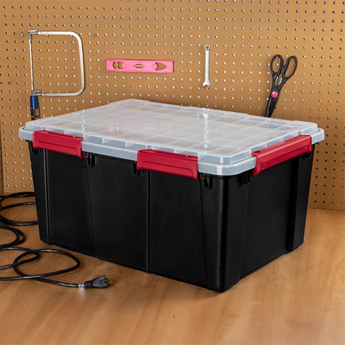 Sterilite 8 Pack Gasket Box, Stackable Plastic 20 Gallon Storage Container with Lids, Black - Waterproof and Dustproof Tote for Home Organization