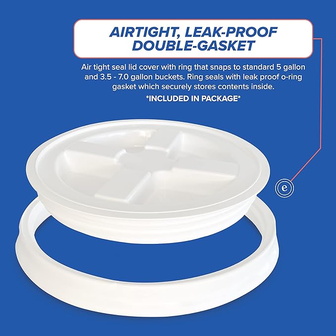 ePackageSupply 5 Gallon Bucket - Food Grade Bucket with Airtight Gamma Seal Screw-On Lid, BPA-Free, Heavy-Duty 90 Mil HDPE Plastic, Bulk Storage, Durable Container, Made in USA, Blue/White, 3 Packs