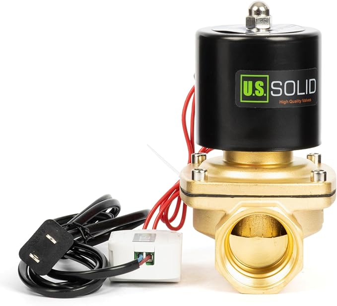 U.S. Solid Smart WiFi Brass Solenoid Valve, 1-1/4", 110V AC, Normally Closed, App Remote Control for Water Systems & Automation