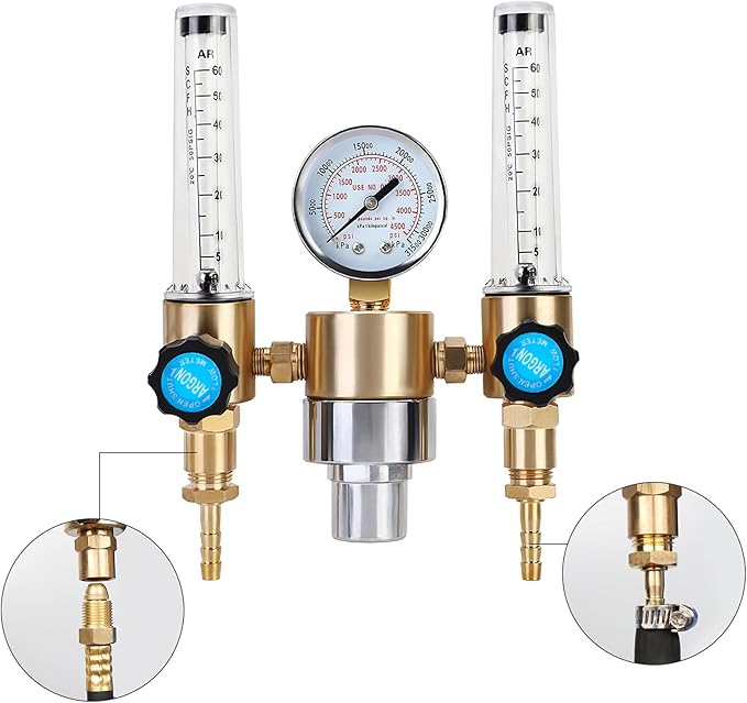 BETOOLL Argon/CO2 MIG TIG Flow Meter Gas Regulator Gauge 0-60 SCFH 0-4500 Psi CGA580 Inlet Connection