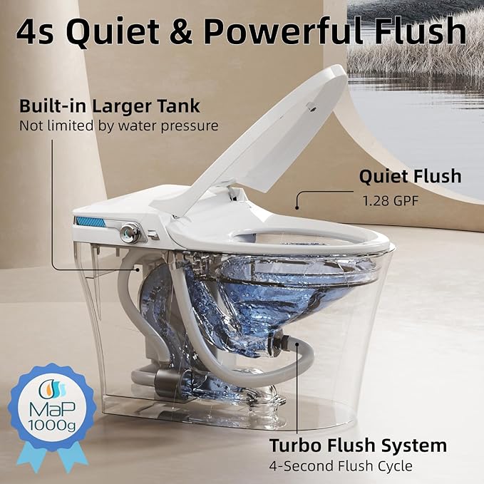Y2 ADA Smart Toilet with Bidet, 1000g MaP Fast & Quiet Pump Flush, Side Control Knob & User Memory, Foam Shield, Elongated, Built in Tank, Auto Lid, Foot Sensor, Heated Seat, Warm Air Dryer