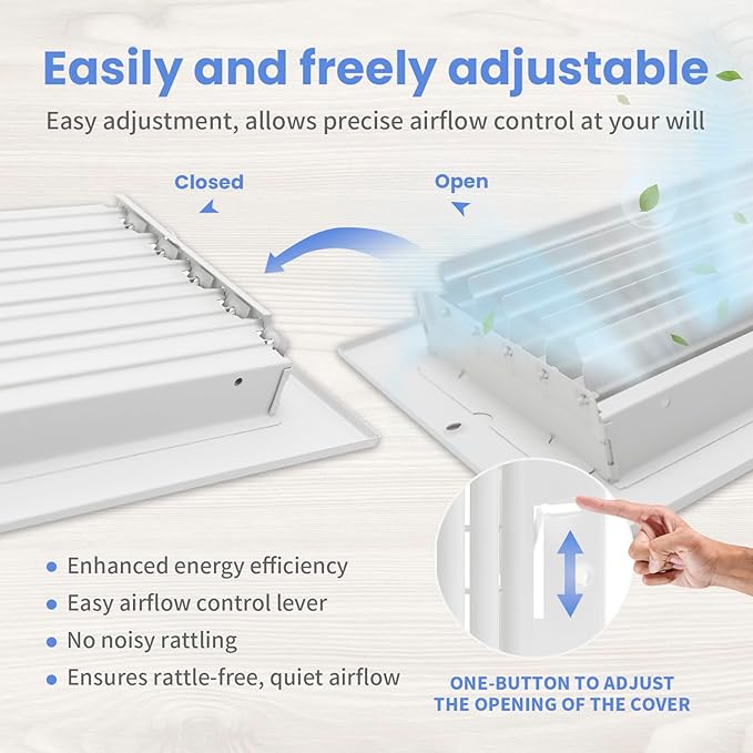 16 x 6 Inch [Duct Opening] Air Vent Covers for Wall or Ceiling - High Airflow 2 Way Steel Ventilation - Adjustable Wall/Ceiling Register, 17-3/4 Inch x 7-3/4 Inch [Overall Dimensions]