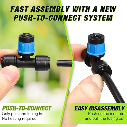 Bonviee 1/4 Inch Push-to-Connect Tee with Vortex Emitters, 24 Pack – Wide Coverage Irrigation for Lawn, Garden, Greenhouse