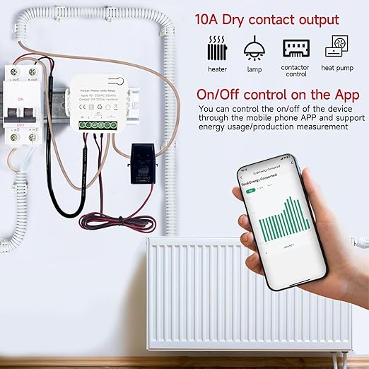 90‑250VAC Smart Energy Monitor Single Phase Clamp Electricity Meter with 200A CT Current Transformer for Home Energy Usage Monitoring