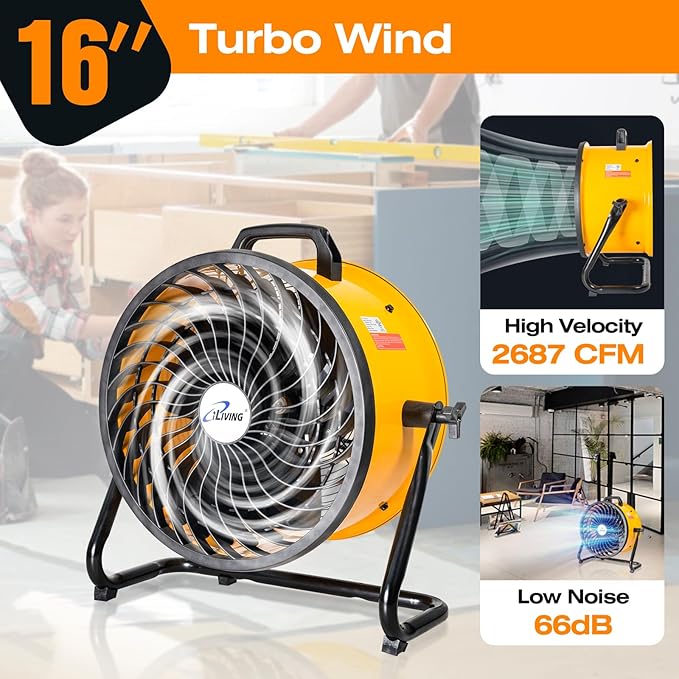 iLiving 16 in. Low Noise Turbo Fan 2687 CFM 3-Speed Portable Air Circulator for Shop, Office, Greenhouse, Home and Warehouse