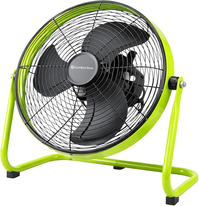 Comfort Zone 12-Inch Low-Profile High-Velocity Desk or Floor Fan, 3-Speed Metal Cradle Fan with 180° Tilt, Quiet 523 CFM Airflow for Home, Office, & Gym, Fully Assembled