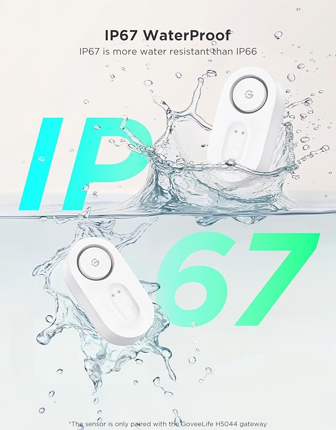 GoveeLife Water Leak Detector with 105dB Adjustable Alarm, Water Alarm with Dual Sets Sensor Probes Leaks and Floods. Suit for Home, Basement, and Kitchen(Cannot Connect to Wi-Fi Directly)