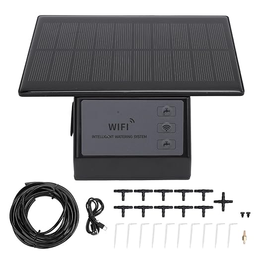 Solar Automatic Drip Irrigation Kit, Self Watering System, WiFi APP Control Irrigation with 2000mAh Battery, Ideal for Indoor Outdoor Plants, Flowers, Balcony, Patio & Garden