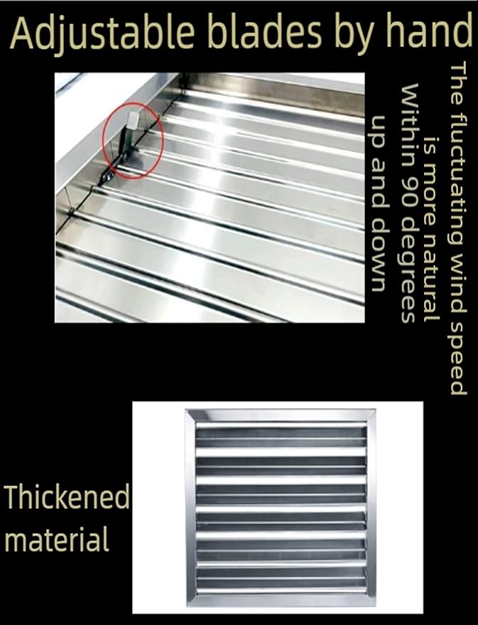 Wall Mount Ventilation Grille with Adjustable Blades, 304 Stainless Steel Manual Louvre Vent, Custom Square Size from 30x30cm to 60x60cm(50x50cm/19.7x19.7in)
