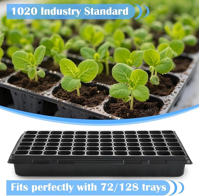 10-Pack Heavy-Duty 1020 Seed Trays – Durable, Extra-Thick Plastic Flats for Seed Starting, Microgreens & Transplanting – Fits 7.3'' Humidity Dome and 4'' Planter (21" x 11", 2.76" Deep, No Drain Hole)