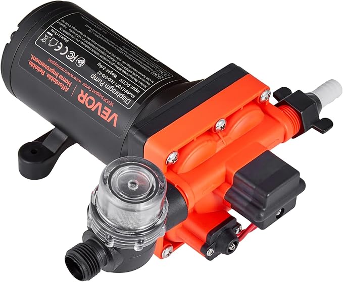 VEVOR RV Water Pump, 12V DC 6 GPM (22.7 L/min), 4-Chamber Self-Priming Diaphragm Water Pump with Automatic Pressure Switch, 70 PSI Max Pressure, On Demand for RV, Caravan, Marine, Yacht, Car Washing