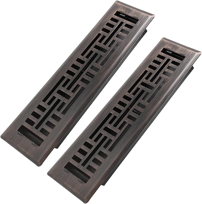 Howeall 2x10 Inches 2 Pack Heavy Duty Walkable Floor Register Easy Adjust Air Supply Lever Floor Vents - Seattle Design - Vent Cover for Home Floor - Oil Rubbed Bronze