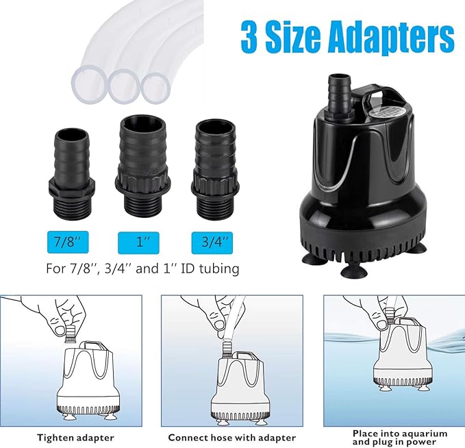 hygger 400 GPH Quick Water Change Aquarium Pump Submersible Fountain Water Pump Fish Tank Pond Drain Transfer Pump with 3 Adaptors