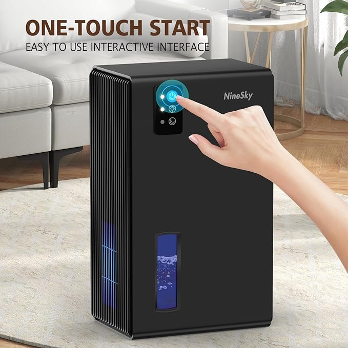 NineSky Dehumidifier, 1000 sq.ft Dehumidifiers for Home with 95oz Large Water Tank,Quiet Dehumidifier with 7-Color Ambient Light & Auto Shut Off, Dehumidifier for Basement, Bedroom, Bathroom (Black)
