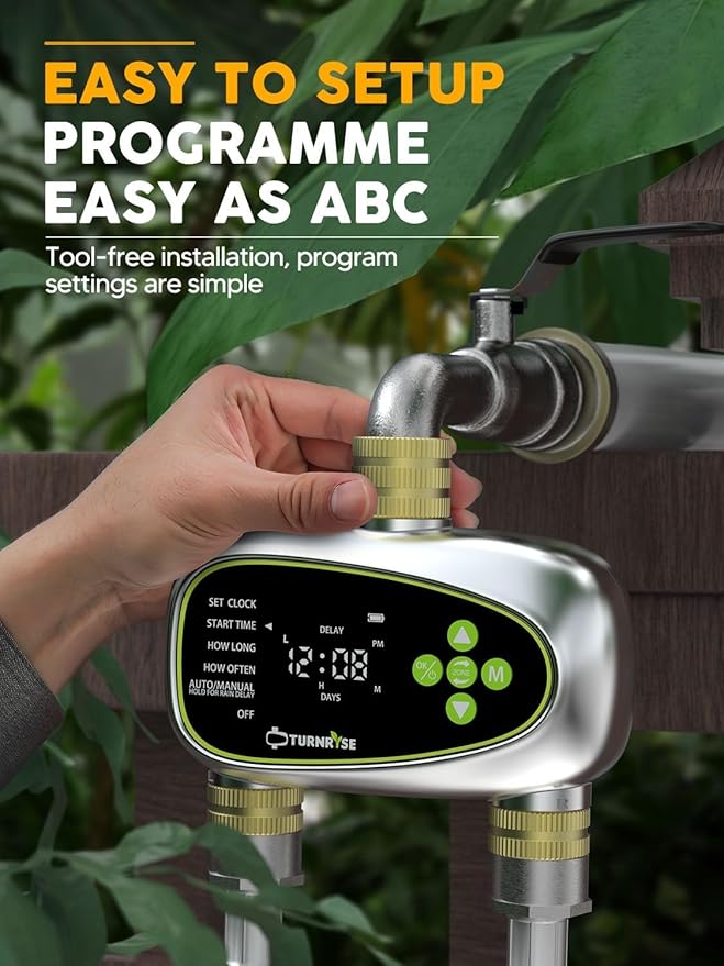 Water Timer for Garden Hose - 2 Zone Sprinkler Controller with Brass Inlet Programmable Hose Timer, Automatic Drip Irrigation System for Yard Lawn Greenhouse