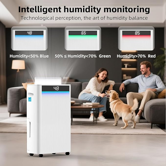 KeepGlad 4,500 Sq.Ft 2025 Energy Star Max 80 Pint/Day Dehumidifier for Basement, Bedroom, Home, Bathroom, Smart Compressor Dehumidifier with Drain Hose, Intelligent Humidistat