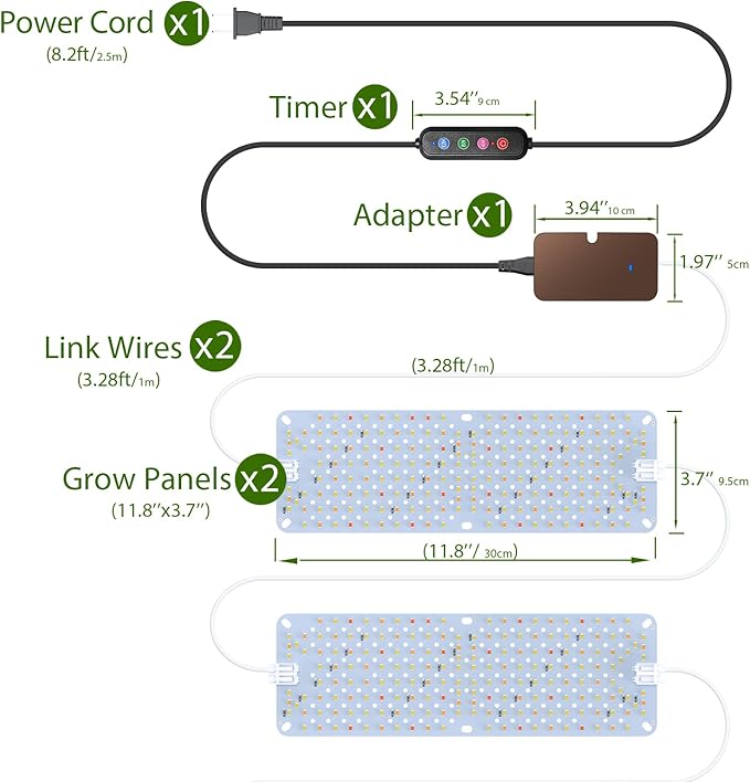 SDOVUERC Full Spectrum 384 LEDs Grow Lights, 24W Plant Grow Lights for Indoor Plants with Daisy Chain Function, Sunlike Spectrum,4/8/12/16/20H Timer for Seed Starting(Pack2)
