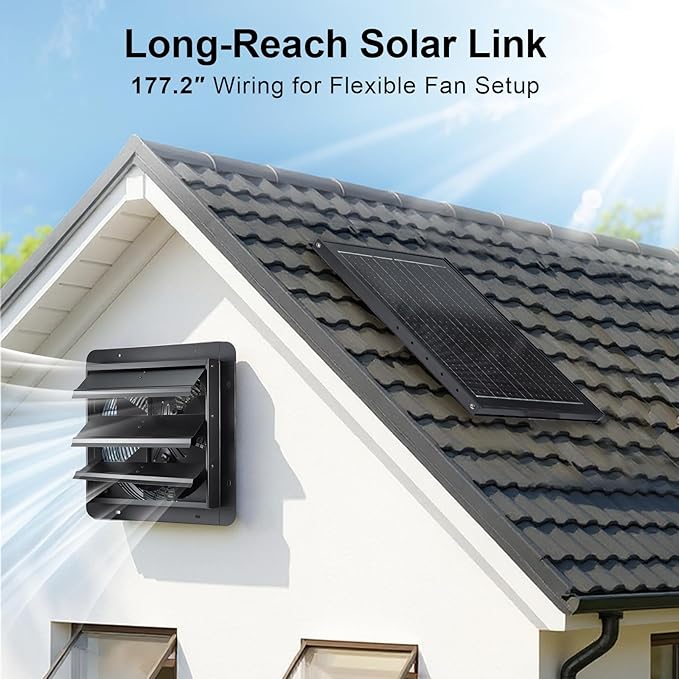 GROWNEER Solar Powered Exhaust Fan, 30W Solar Panel+12" High Speed Solar Powered Fans with Power Adapter, Waterproof Solar Fan with Bracket for Shed, Chicken Coop, Greenhouse, Attic