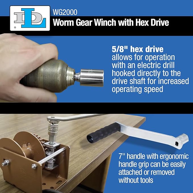 Goldenrod Dutton-Lainson Company Worm Gear Winch (WG2000) with 7" Ergonomic Handle - Rust-Resistant Finish for Heavy Equipment, Lifting & Trailers - 2000 lb Capacity, 40:1 Gear Ratio, Manual Use