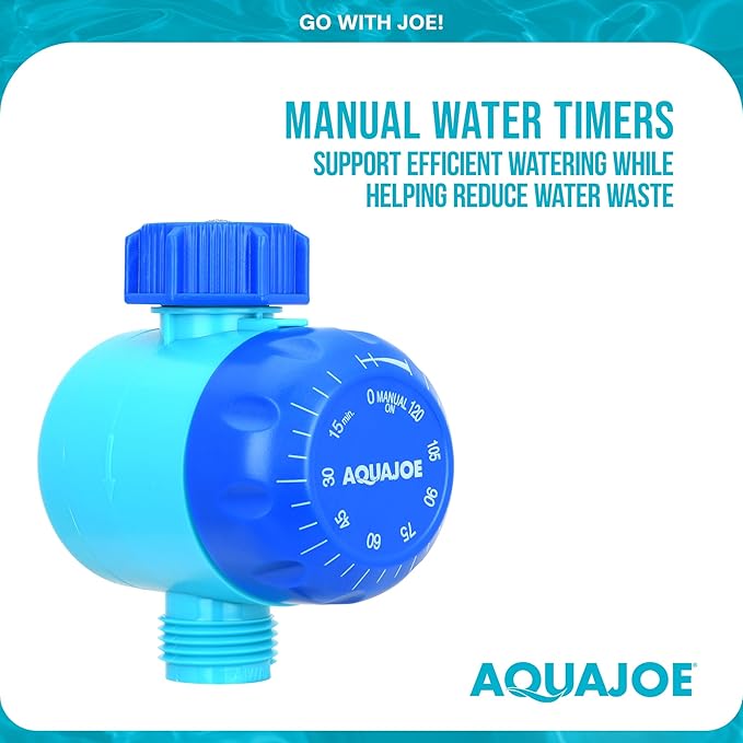 Aqua Joe Mechanical Hose Timer, Set of 2 - Dual-Zone Garden Water Timer, No Batteries Required, 2-Hour Max, Manual Bypass Function, Standard Faucet Compatible