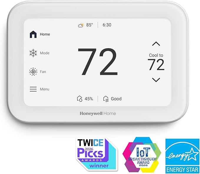 New Honeywell Home X8S Smart Thermostat with Video Doorbell Compatibility, IAQ Control, and Customizable Touchscreen Display, White
