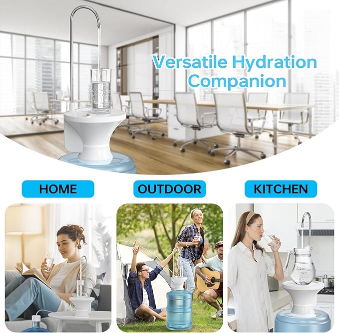 Water Dispenser for 5 Gallon Bottle, Electric Drinking Water Bottle Pump for 2-5 Gallon Jugs, USB Rechargeable Water Pump with 2 Switch Control for Home, Office, Camping