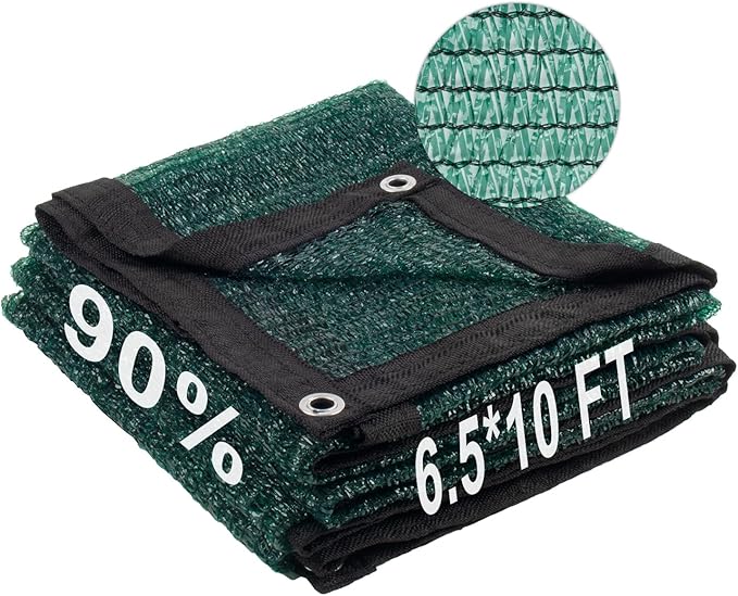 LOVE STORY 6.5x10FT 90% Dark Green Garden Shade Cloth, Sun Shade Cover Net Mesh Tarp with Grommets, Sunblock Net for Garden,Greenhouse,Plants and Patio