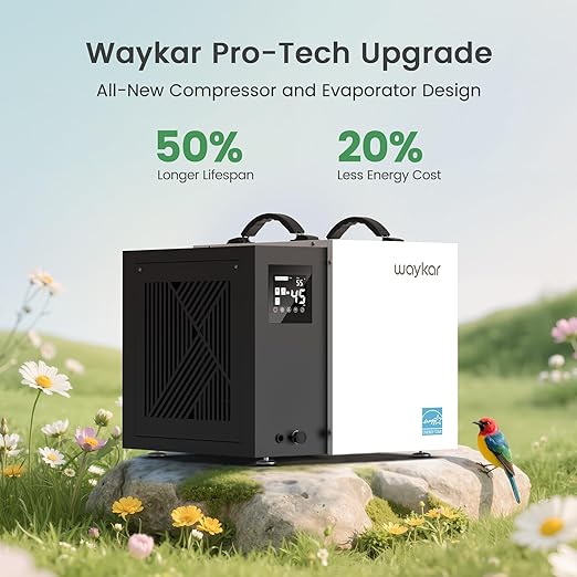 Waykar 70 Pint Energy Star Crawl Space Dehumidifier with Pump, Commercial Dehumidifier for Basements and Home, for Spaces up to 5000 Square Feet, Smart Humidity Control - 5-Year Quality Coverage