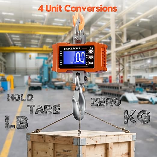 Digital Crane Scale 2200lb/1000Kg Digital Hanging Scale with LCD Screen, Crane Scale Industrial Heavy Duty with Unit Change, High Precision Crane Scale for Market, Farm, Construction, Factory