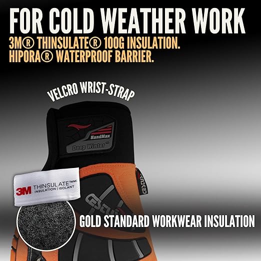 Cestus 5025, Winter Work Gloves for Men, Insulated Impact Gloves, Waterproof and Warm for Cold Weather Construction, Trucking (X-Large)