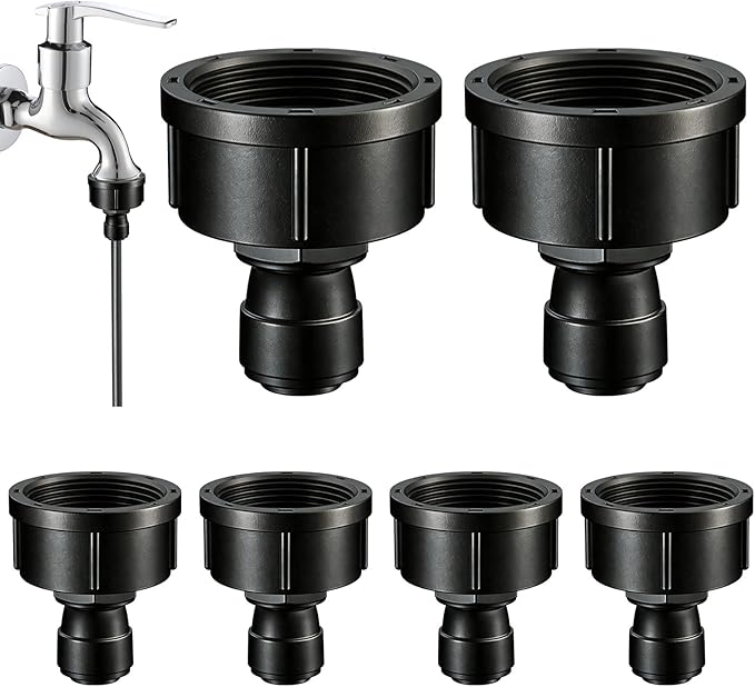 6 Pcs 3/4" to 1/4" Drip Irrigation Faucet Adapters, Quick Connect 3/4" Faucet to 1/4" Tubing Drip Irrigation Hose Adapters, Push-to-Fit Garden Hose to 1/4 Tubing Adapter for Irrigation System