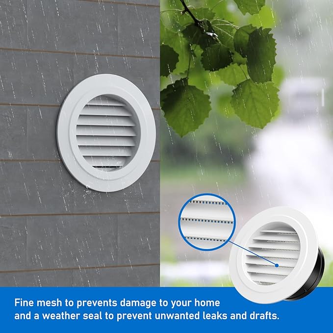 6 Inch Vent Cover, Hon&Guan Round Soffit Vents Round Vent Cover with Built-in a Fly Screen for Bathroom Office Home-2PCS